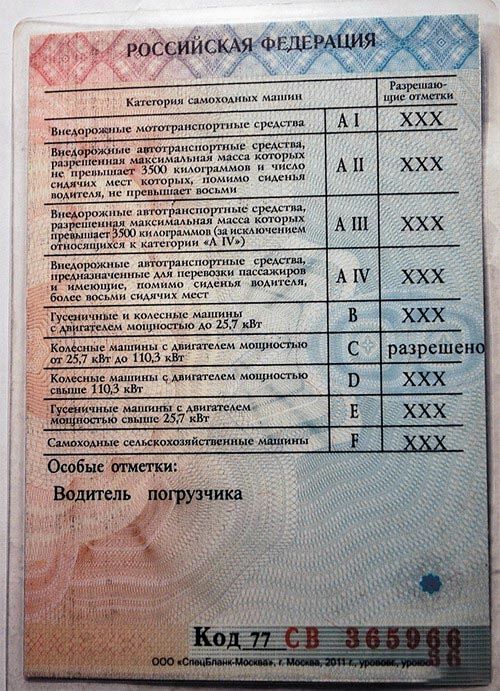 (право, погрузчик) Право на погрузчик